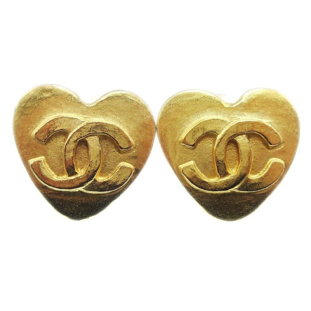 Chanel Heart Earrings Clip-On Gold 95P 120502